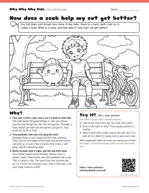 Preview of the coloring page: How does a scab help my cut get better?