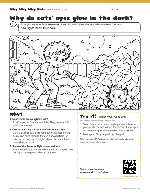 Preview of the coloring page: Why do cats' eyes glow in the dark?