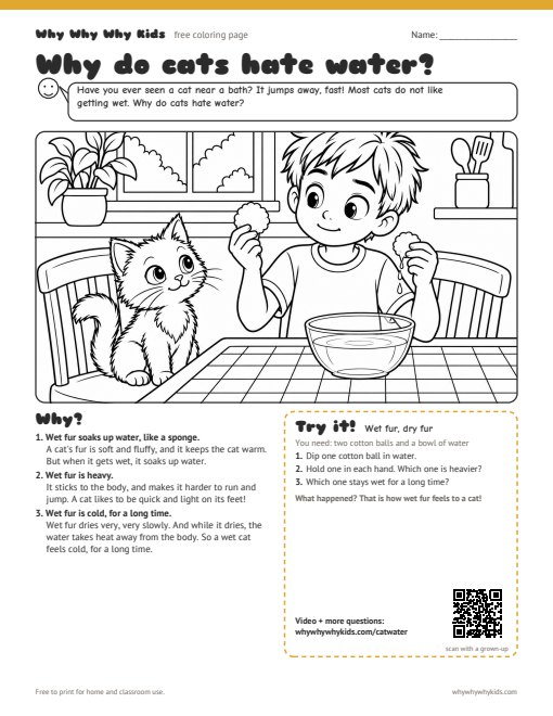 Preview of the coloring page: Why do cats hate water?