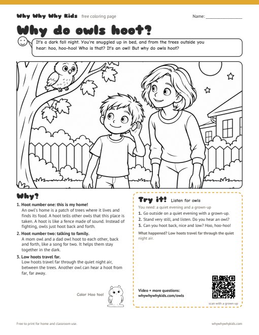 Preview of the coloring page: Why do owls hoot?