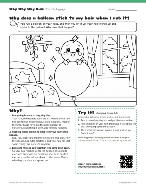 Preview of the coloring page: Why does a balloon stick to my hair when I rub it?