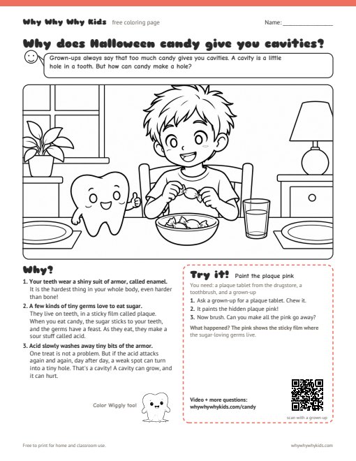 Preview of the coloring page: Why does Halloween candy give you cavities?