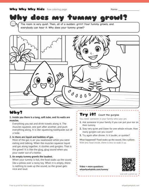 Preview of the coloring page: Why does my tummy growl?