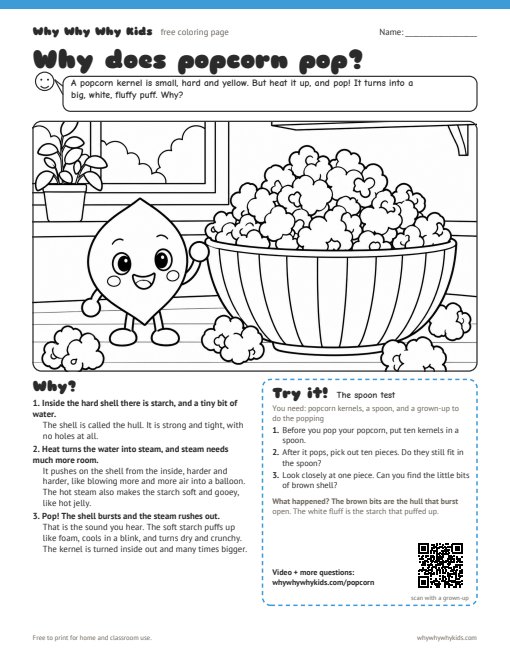Preview of the coloring page: Why does popcorn pop?